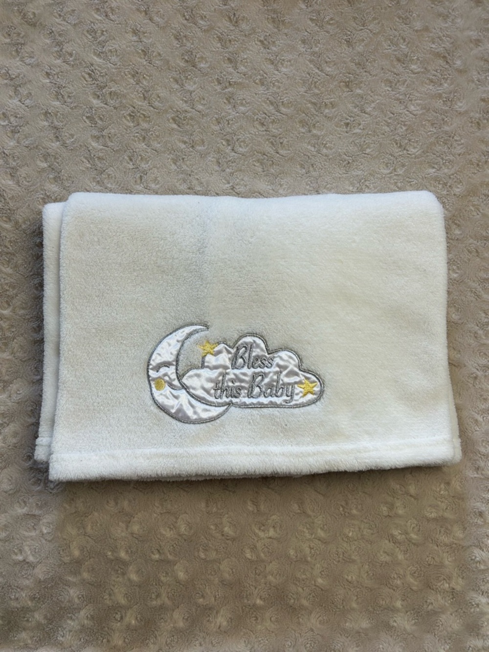 Baby Starters Bless this Baby Moon and Stars Blanket White Cloud Silver Yellow